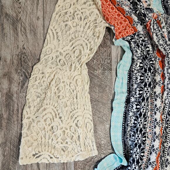 Boho Crochet Patchwork Dress Size Large Lace Sleeve Festival Flowy Oversized NEW - Picture 11 of 16